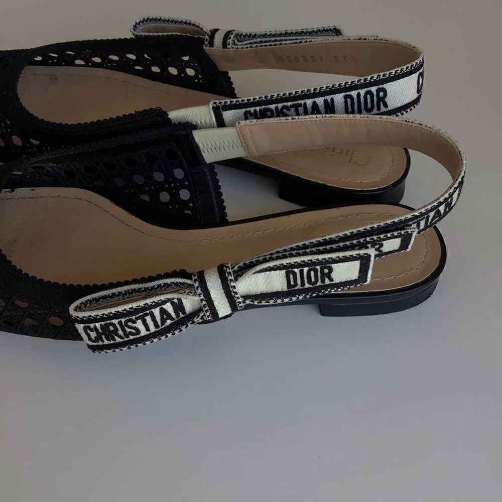 Dior Moi Black Cotton Lambskin Mesh Cannage Slingback Ballet‎ Flats EU 35.5 - Picture 6 of 17
